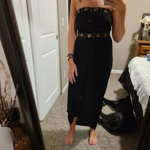 Black, strapless maxi dress